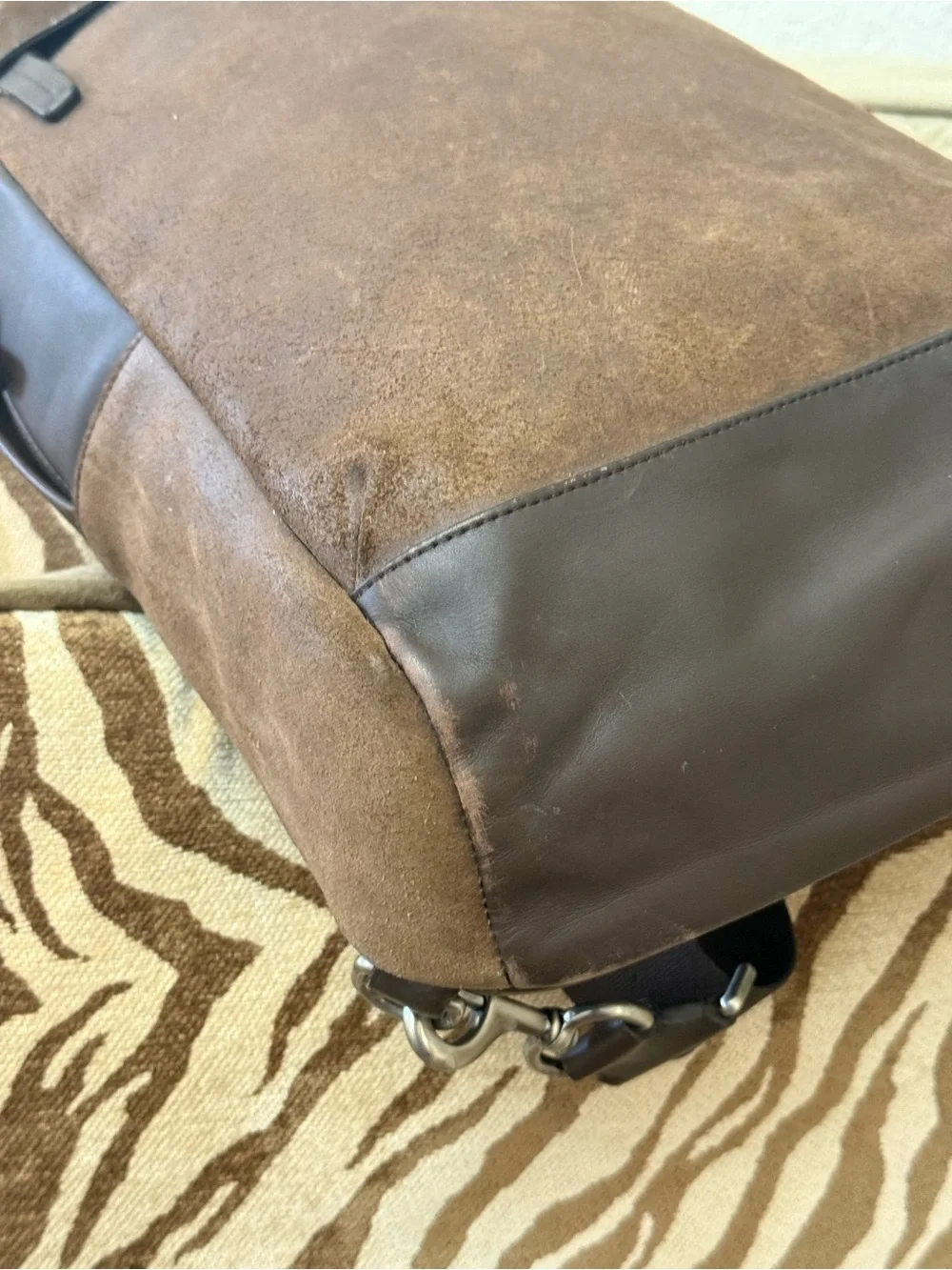 Coach Brown Suede & Dark Brown Leather Sling Backpack